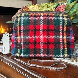 Brand New Bonfanti European Christmas Plaid Wool Zippered Shoulder Bag Purse